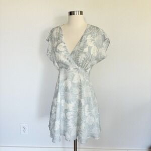 Madewell 100% Silk Crossover Dress Womens 0 Blue Mini Floral Sunflower Season